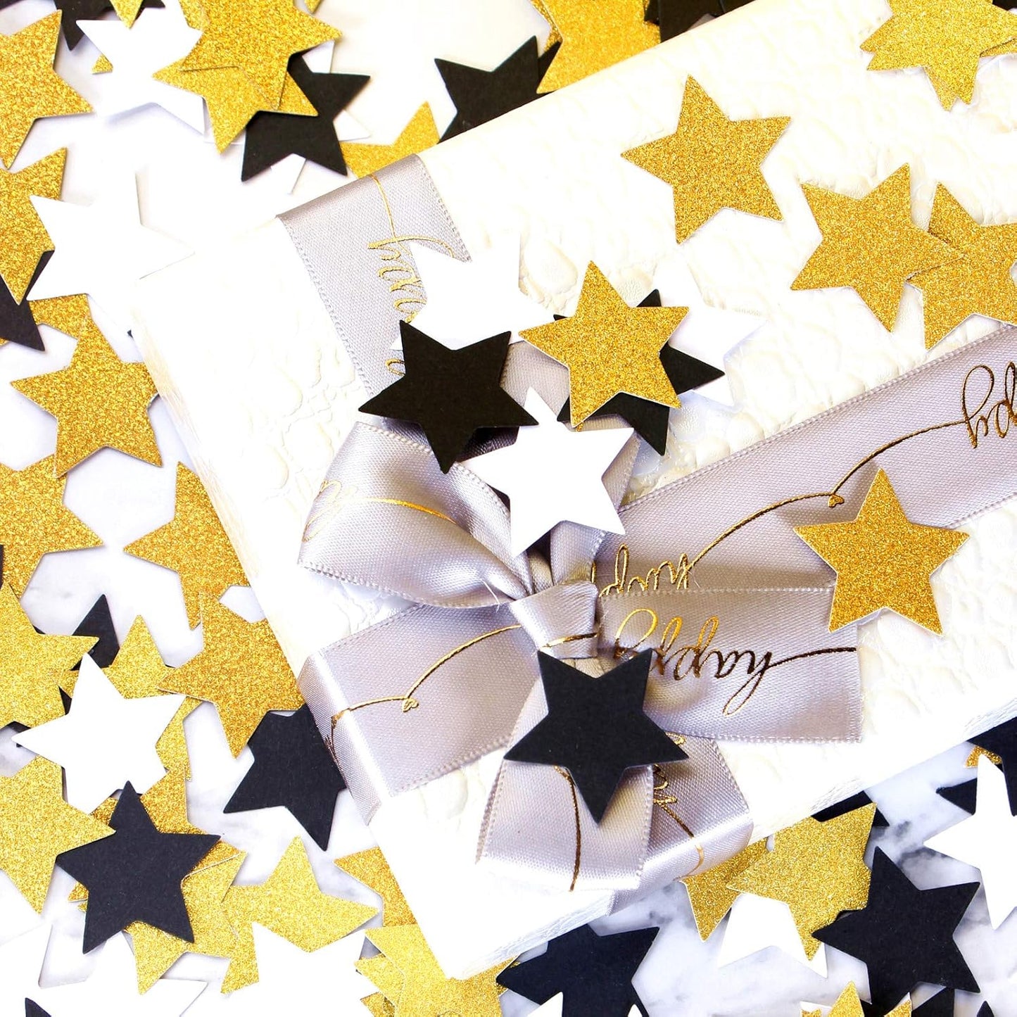 300pcs Navy Blue White Silver Confetti,Glitter Paper decor Twinkle Little Star Table Confetti,Birthday Graduation 2024 Fathers Day Wedding Baby Shower Party Decorations Circle Dots Lasting Surprise