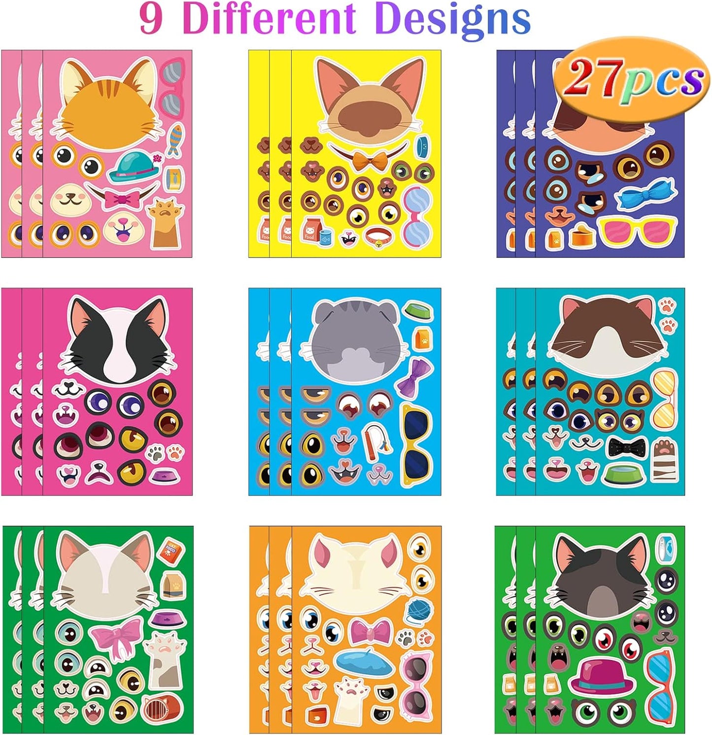 24 Sheets Cupcake Make a Face Sticker Sheets for Kids Todders Activities, Make Your Own Stickers for Kids Birthday Party Favor Supplies Craft