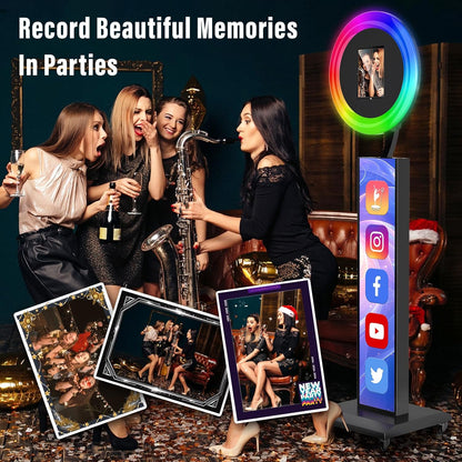JIYANG Portable Photo Booth Compatible with Any Ipad,Photo Booth Stand Shell with ChackTok PhotoBooth VIP Member and Flight Case,Free Custom Logo,Perfect for Parties,Wedding and Events(White)