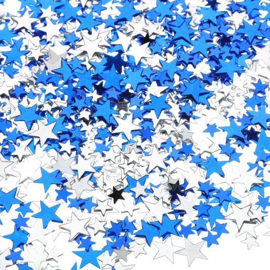 Hestya Star Confetti Glitter Table Confetti Metallic Foil Stars for Graduation Wedding Birthday Party Decorations(Blue Silver,10mm and 6mm,60g)