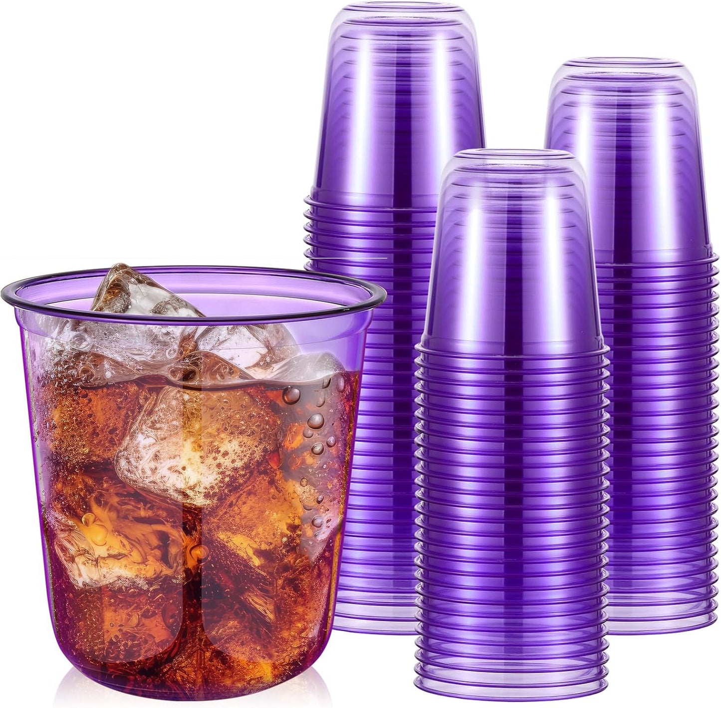 Ziliny 50 Pcs Disposable Stemless Glasses 12oz Crystal Plastic Wine Glasses Clear Classic Pet Cup for Meeting Weddings Birthdays Cocktail Christmas Party Supplies (Pink)