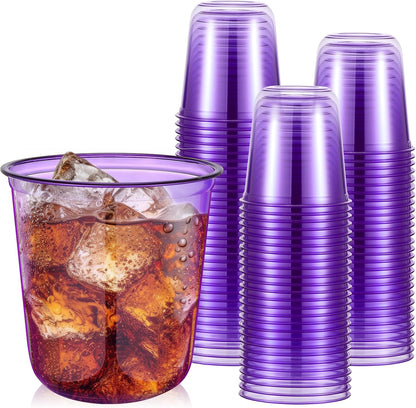 Ziliny 50 Pcs Disposable Stemless Glasses 12oz Crystal Plastic Wine Glasses Clear Classic Pet Cup for Meeting Weddings Birthdays Cocktail Christmas Party Supplies (Pink)