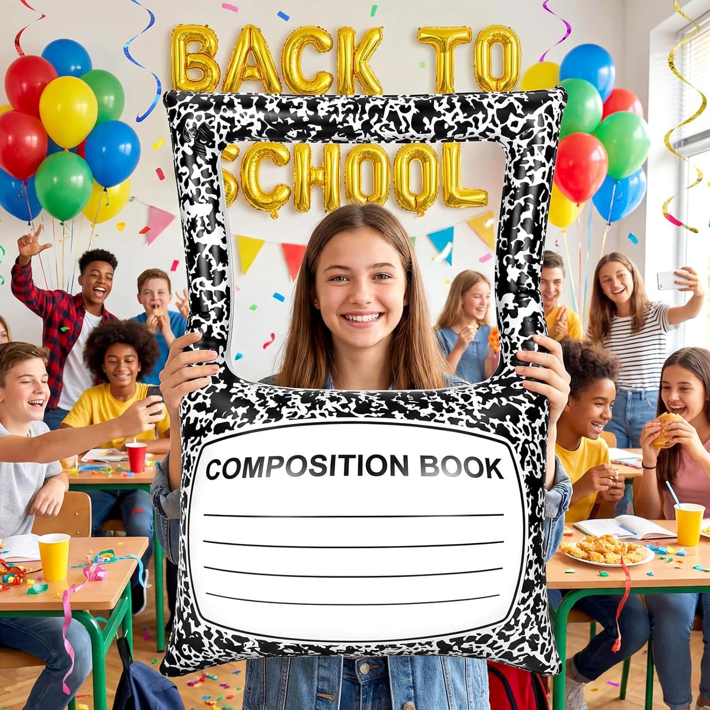Back to School Decorations Inflatable Balloons Photo Booth Props Frame 40'' Apple Photo Props Pencil Selfie Frame Welcome First Day of School Picture Selfie for Party Decoration(Apple)