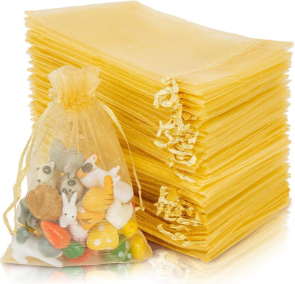 Sukh 100pcs Organza Bags 5''x7'' - White Sheer Mesh Drawstring Bags for Jewelry, Soap, Fruits, Candy, Small Gift Bags for Weddings, Valentine's Day, Mother's Day, Halloween, Thanksgiving, Christmas