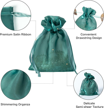 QIANF 20 Pcs Peacock Blue Small Organza Bags 3X4 inch for Wedding Favors with Drawstring, Mini Mesh Gift Bags Jewelry Pouch for Candy Bridal Shower Party Favor Baby Shower Christmas