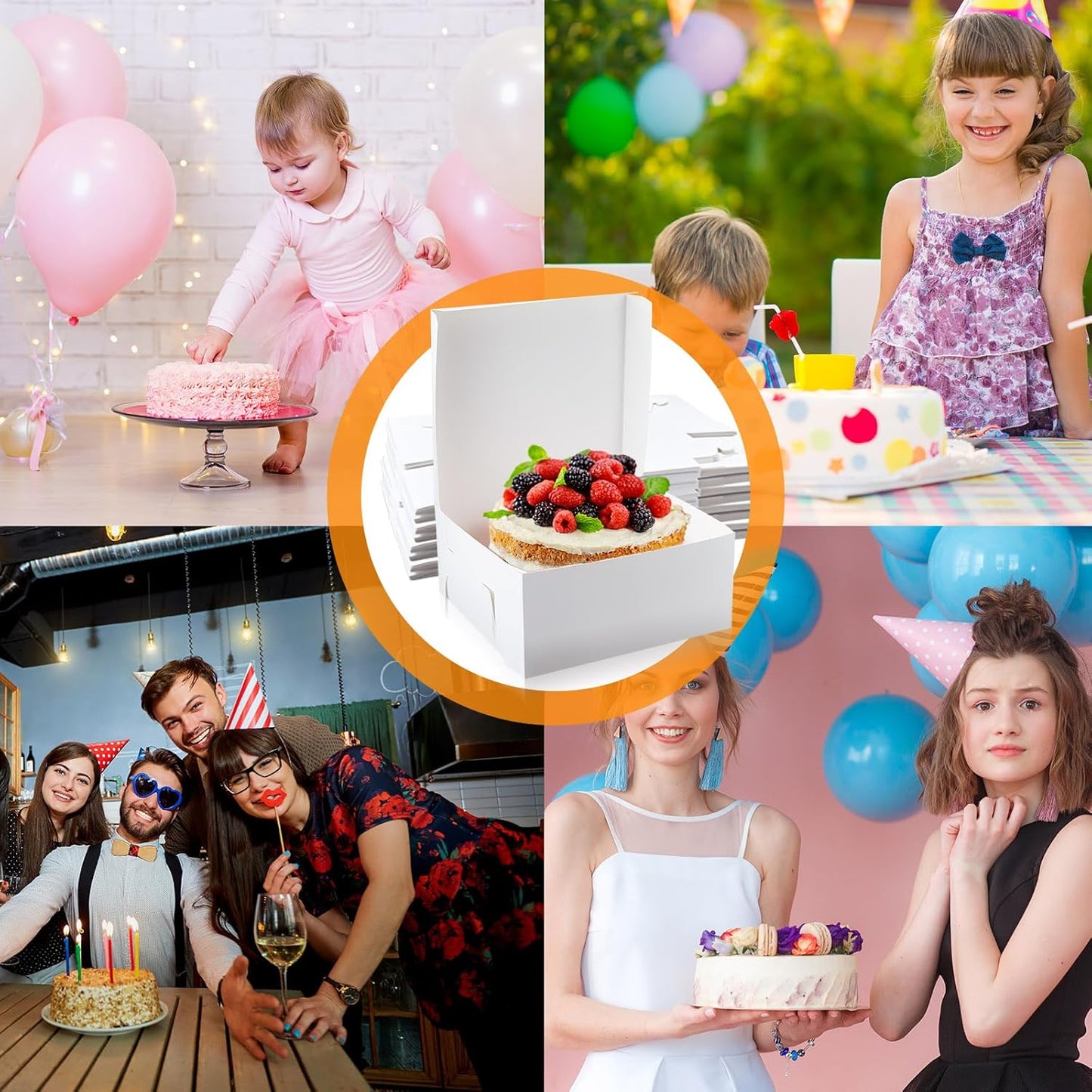 Ireer 50 Pack 12 x 12 x 5 Inch White Cake Boxes Cardboard Bakery Boxes for Pie Pastry Cookie