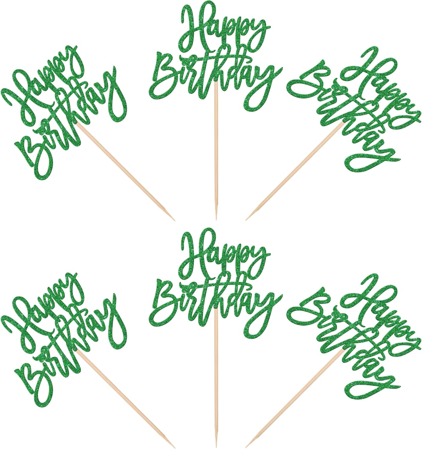 24 PCS Happy Birthday Cupcake Toppers Glitter Picks for Celebrating Anniversary Theme Party Cake Decorations Supplies Gold