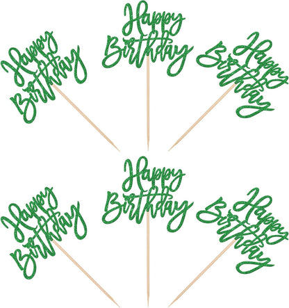 24 PCS Happy Birthday Cupcake Toppers Glitter Picks for Celebrating Anniversary Theme Party Cake Decorations Supplies Gold