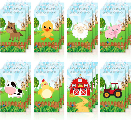 Clabby 24 Pcs Farm Animal Mini Notepad Farm Animal Party Favors for Kids Chick Pocket Journal Notebook Small Barnyard Spiral Notebook Bulk for Summer Birthday Party Decor School Student(Cute Style)