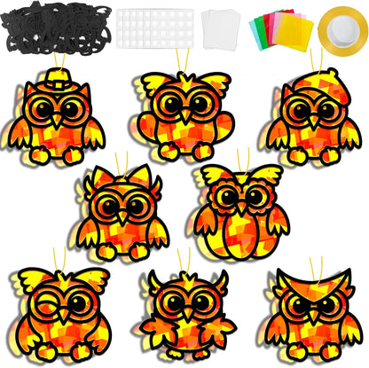 QOUBAI 32 Sets Stars Suncatchers Craft Back to School DIY Stained Glass Window Patriotic 4th of July Paper Craft Home School Classroom Decor Kid Birthday Gift Creative Art Activity Game - Colors B