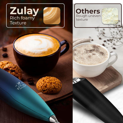 Zulay Kitchen Powerful Milk Frother Wand With Duracell Batteries - Ultra Fast Handheld Drink Mixer - Electric Whisk Foam Maker for Coffee, Lattes, Cappuccino & Matcha - Z1 Motor - Black - Colors B