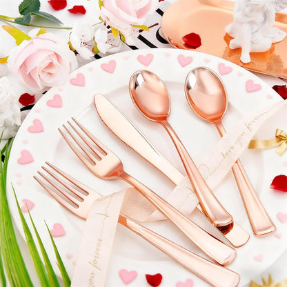 Liacere 100 Pack Silver Plastic Silverware-Pre Wrapped cutlery and Napkin-Pre Rolled Silverware Disposable 100 Forks, 100 Knives 100 Spoons, 100 Napkins Plastic Utensils＆Wedding