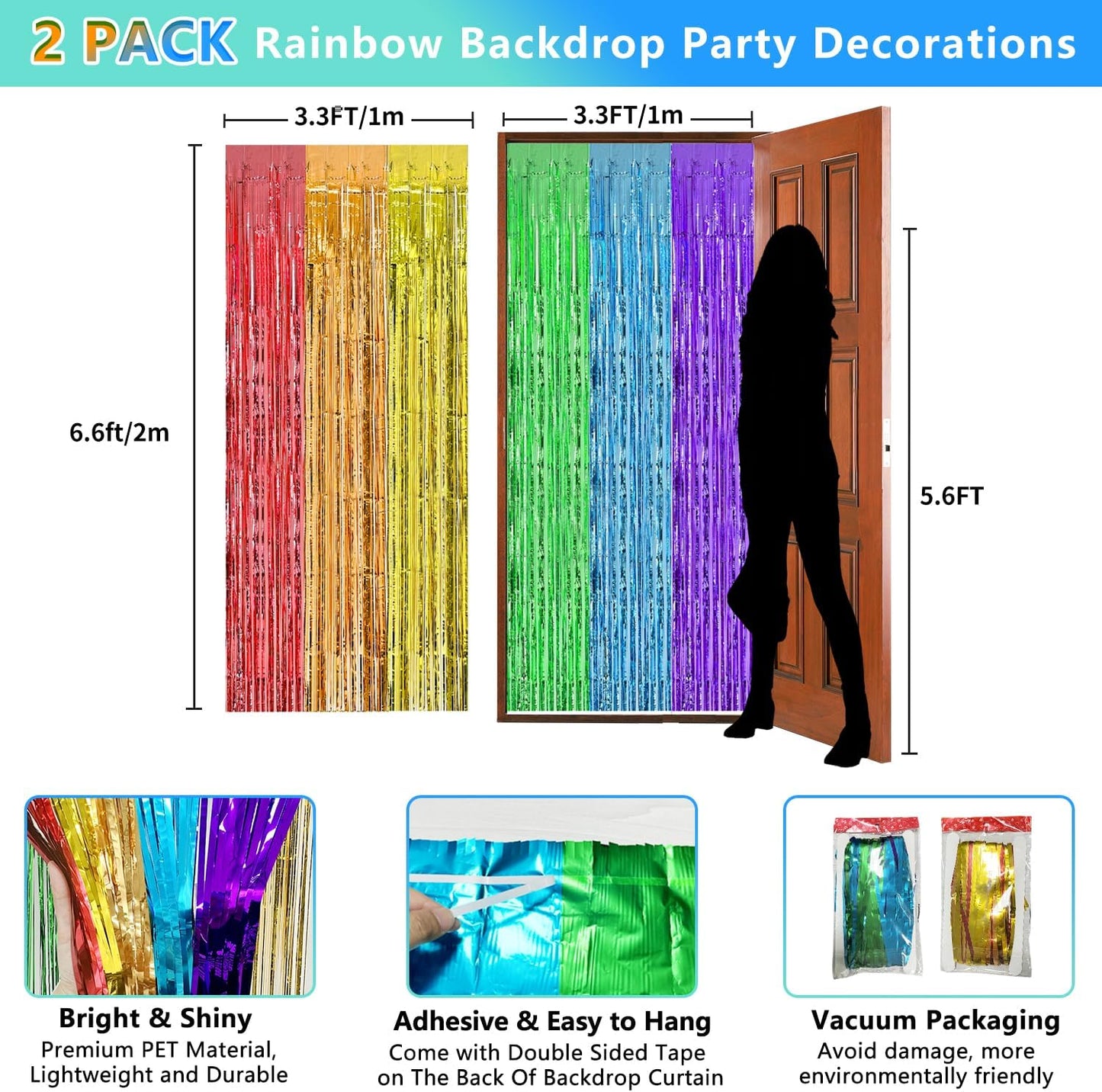 2 Pack Foil Curtain Backdrop Curtains Silver Tinsel Door Streamers Birthday Party Decorations Photo Booth Props for Disco Party Graduation Wedding Baby Shower Bachelorette Christmas Gender Reveal