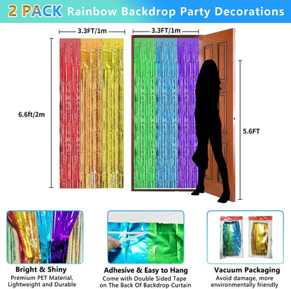 2 Pack Foil Curtain Backdrop Curtains Silver Tinsel Door Streamers Birthday Party Decorations Photo Booth Props for Disco Party Graduation Wedding Baby Shower Bachelorette Christmas Gender Reveal