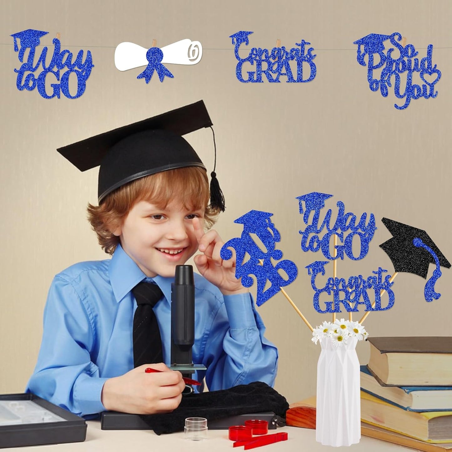 24Pcs Graduation Centerpieces for Tables: 2026 Graduation Centerpiece Sticks Class of 2026 for Grad Table Decorations Congrats Decorations (Black)