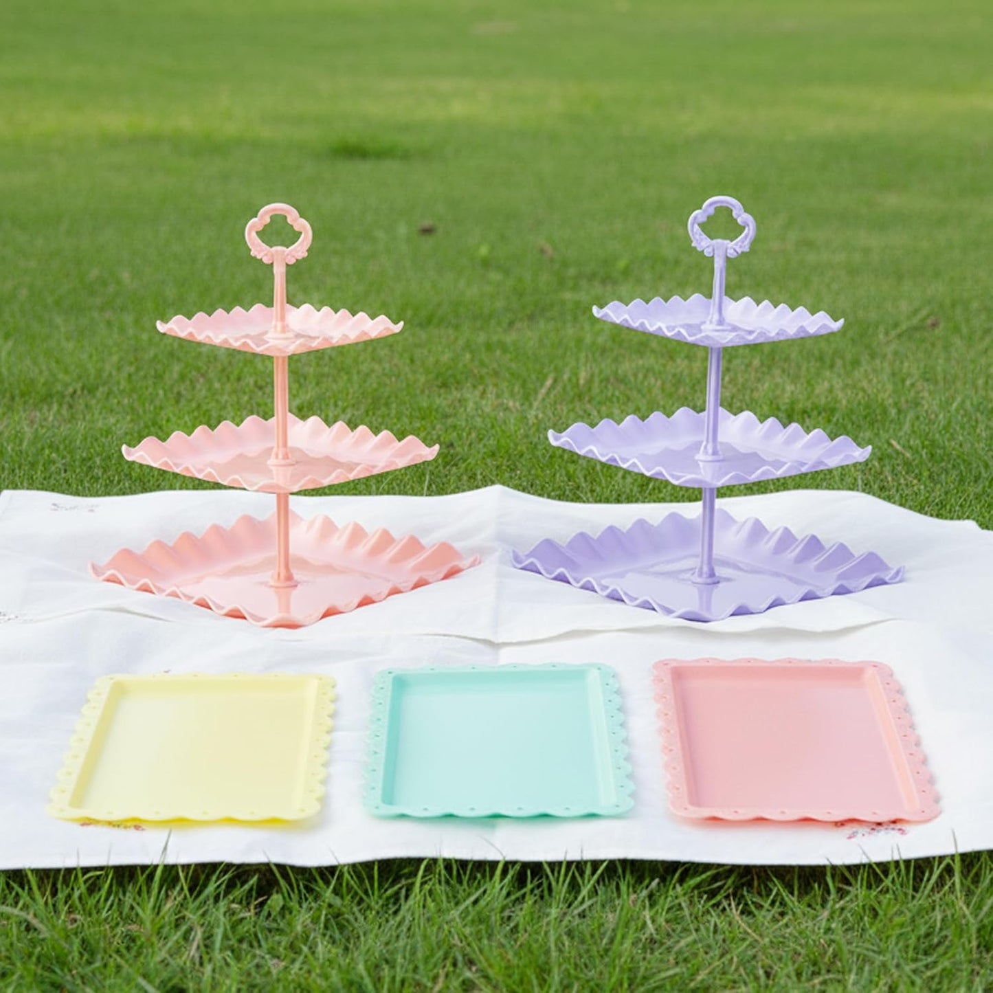 NWK 5 Piece Cake Stand Set with 2 x Large 3-Tier Cupcake Stands, 3 x Appetizer Trays, for Wedding Birthday Baby Shower Tea Party Decorations (White)
