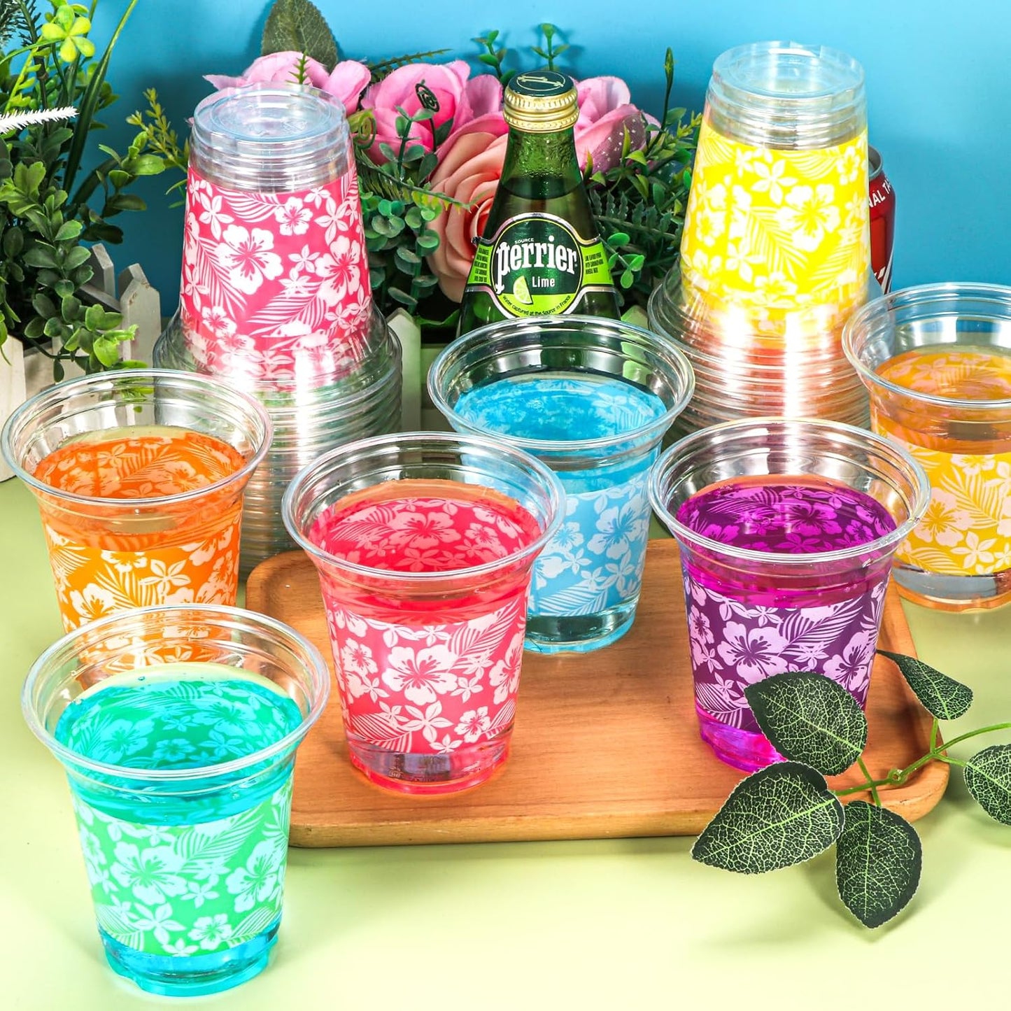 Atonofun 72 Pack Hawaiian Luau Party Decorations Cups -14OZ Disposable Tropical Party Cups for Hawaiian Luau Beach Theme Birthday Party Decorations