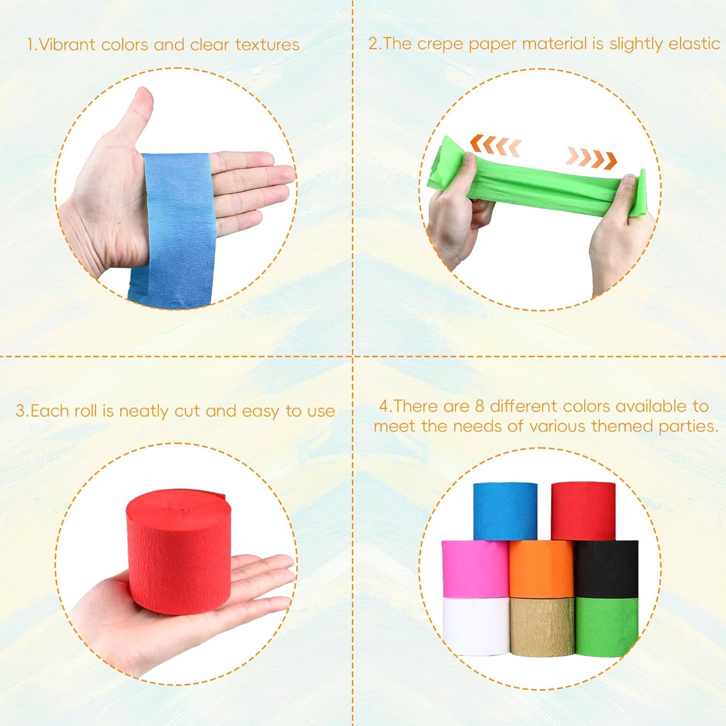 Oubest Crepe Paper Streamers 2.2 Inch x 656 Feet Ideal Party Supplies & Decorations for Birthdays Baby Showers Bachelorettes Weddings DIY, 8 Rolls Pastel Streamers Backdrops, Doorway & Wall Decor