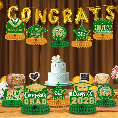 8 Pieces Class of 2026 Graduation Table Decorations - 2026 Congrats Grad Honeycomb Centerpieces, Red Black Graduation Table Toppers Decor for 2026 Graduation Party Decorations Favor Supplies