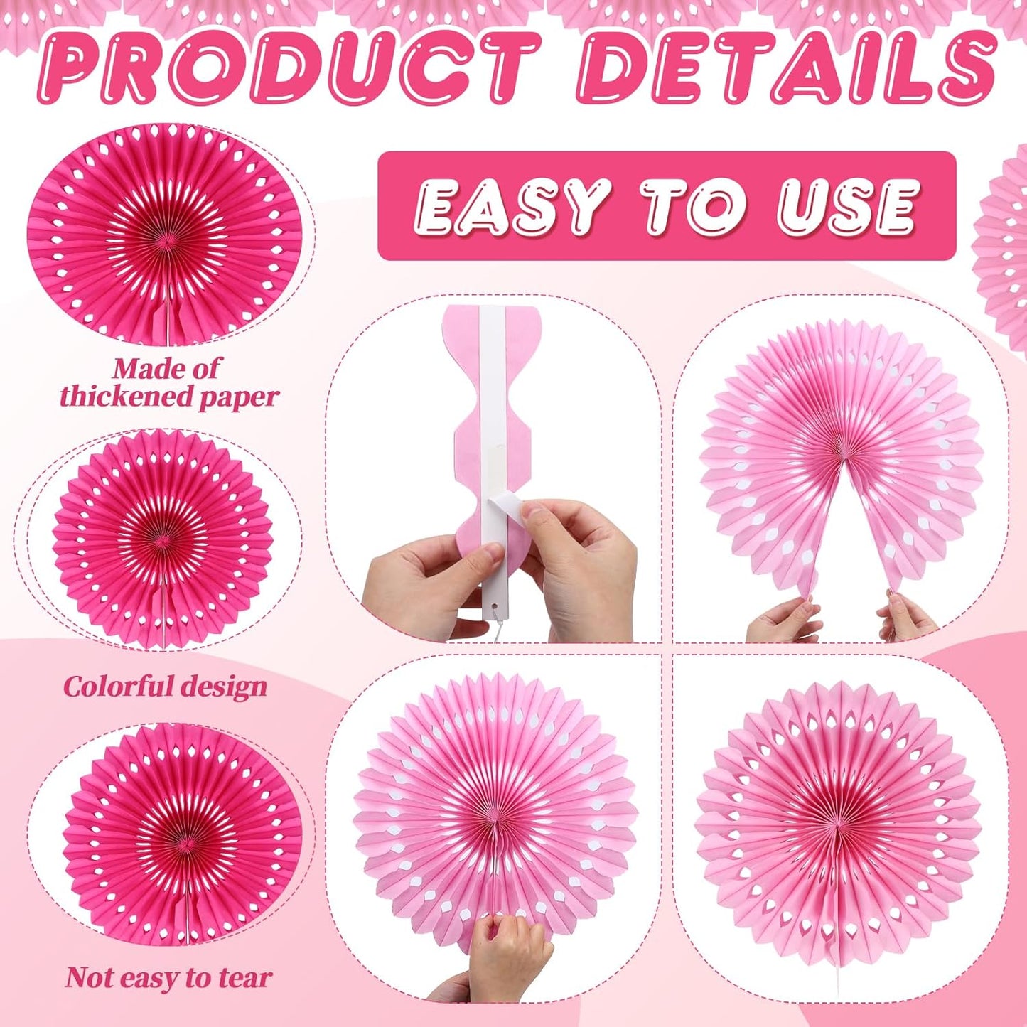 BestoFun 12PCS Paper Fans Hot Pink Party Decorations Tissue Paper Flowers Decorations Hanging Honeycomb Round Paper Fans Decoration for Girl Groovy Birthday Baby Shower Wedding
