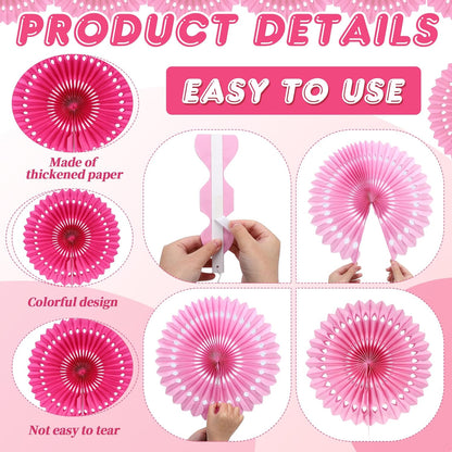 BestoFun 12PCS Paper Fans Hot Pink Party Decorations Tissue Paper Flowers Decorations Hanging Honeycomb Round Paper Fans Decoration for Girl Groovy Birthday Baby Shower Wedding
