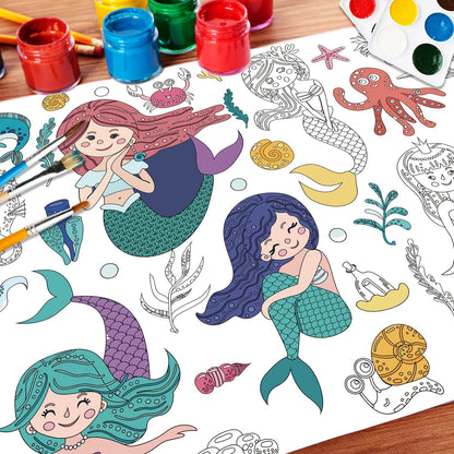 43.3x31.5 Summer Coloring Poster with Picture, Giant Cute Painting Poster, Large Coloring Tablecloth for Classroom Home Birthday Party Supplies Favor