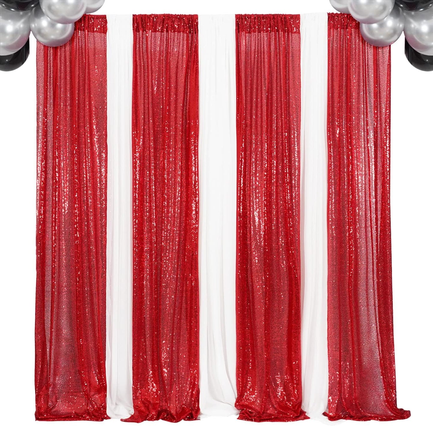 Poise3EHome Black Sequin Backdrop Curtains, 2 Panels 2FTx8FT Glitter Photo Booth Backdrop for Halloween Birthday Bachelorette Wednesday Twilight Party Decorations