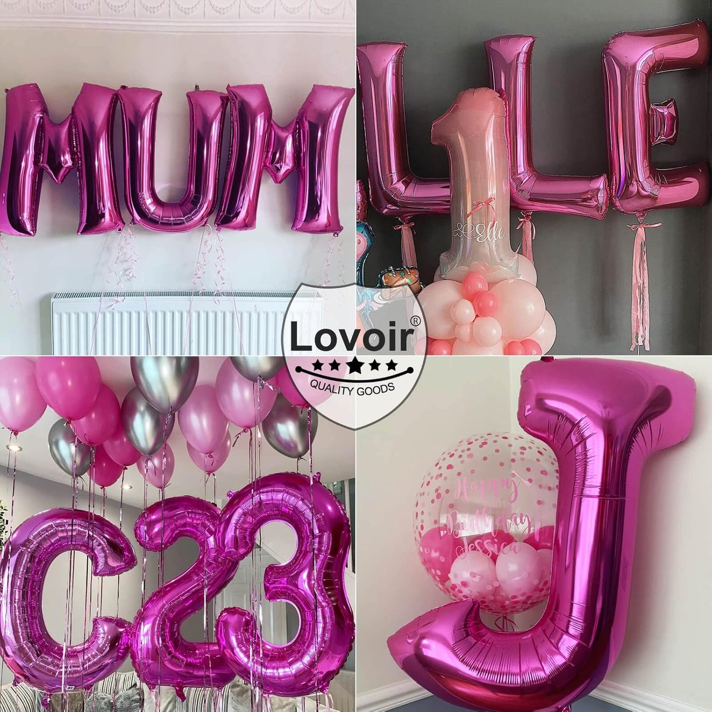Lovoir 40 Inch Large Hot Pink Letter A Balloons Big Size Jumbo Mylar Foil Helium Balloon for Birthday Party Celebration Decorations Alphabet Hot Pink A