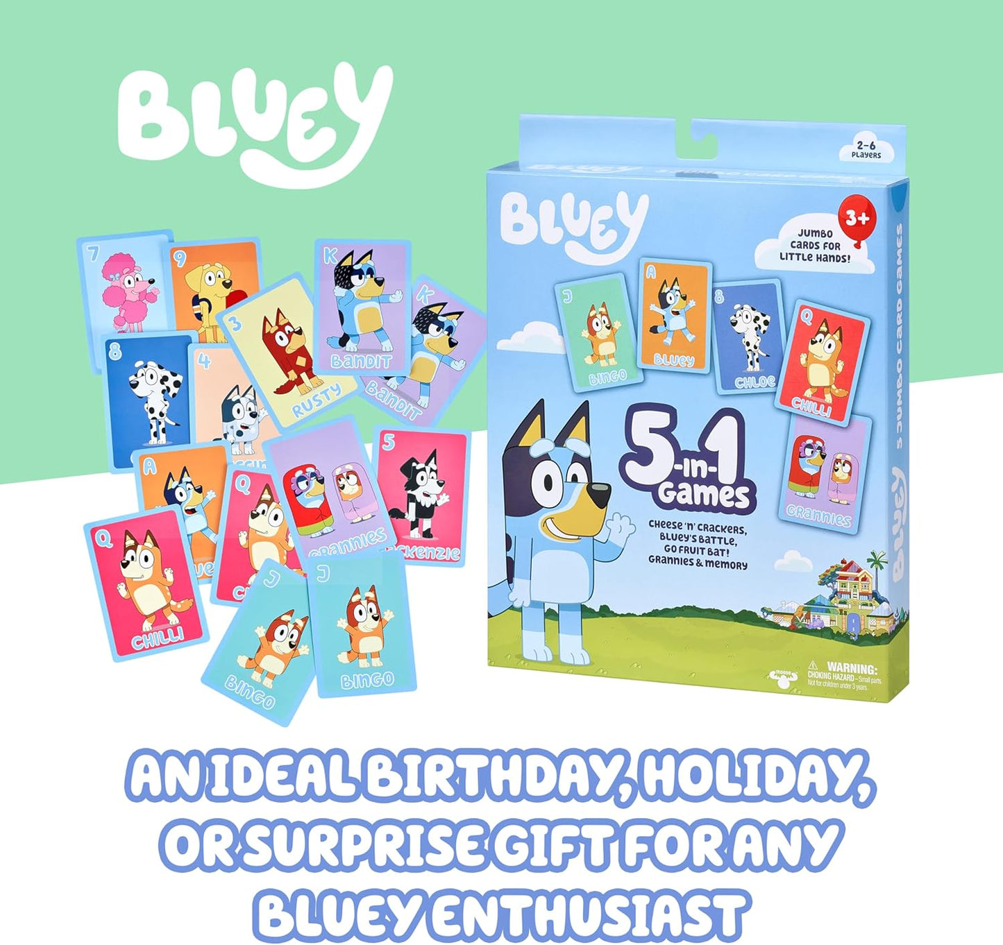 Bluey Bingo’s Bingo Card Game, Kids Image Matching Card Game with 40 Cards, 48 Chips and 12 Scoring Chips, Interactive Fun Games for Kids of Ages 3+
