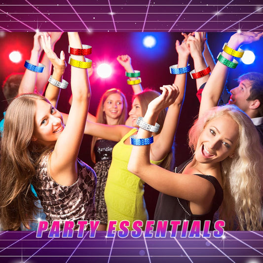 500 Pack Holographic Party Wristbands Assorted Colores Buckle Wristbands for Events Paper Bracelets Club Party(Gold, Red, Silver, Blue, Green)