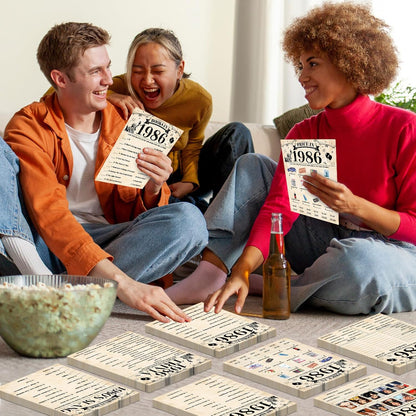 70Pcs 70th Birthday Party Games Born In 1956 Fun 1956 Trivia Music Slang Books Game Double-Sided Game Cards Vintage 70th Birthday Party Supplies for 70 Year Old Activity Anniversary Class Reunion