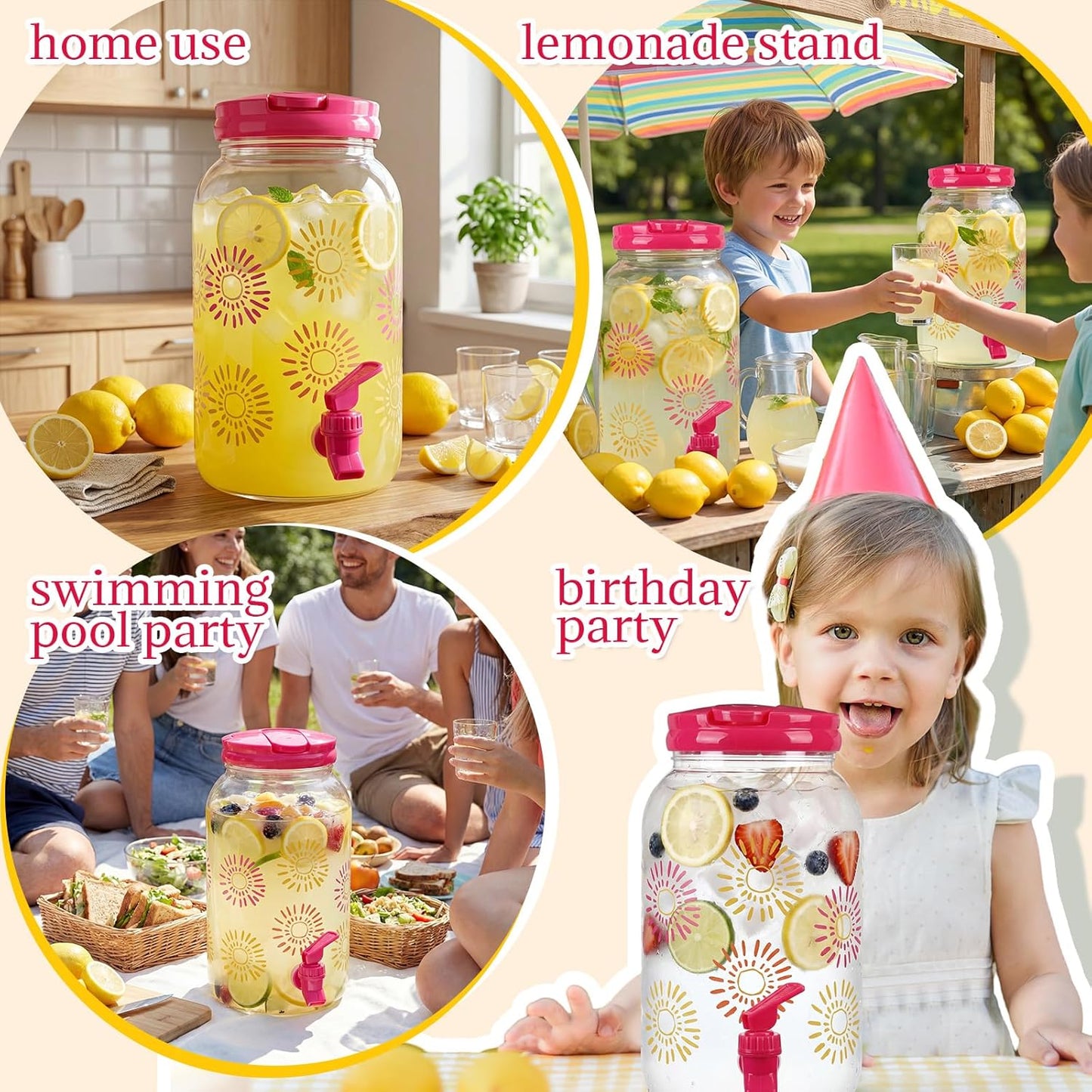 Havawish 2 Pcs 1 Gallon Plastic Beverage Dispenser with Spigot Clear Summer Kitchen Fridge Drink Dispenser for Parties Lemonade Juice Tea Beer Cold Water (Red,Cylinder)