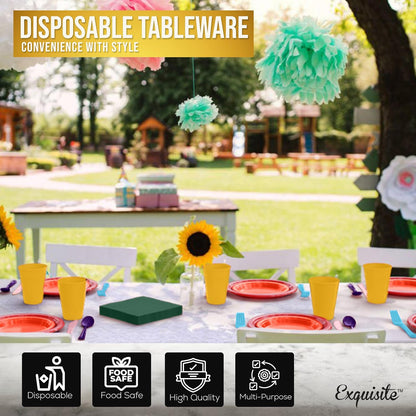350 Pcs Black Plastic Plates For Party, Black Disposable Plates Set, 50 Of Each 9" Dinner Plate Set, 7" Dessert Plate, Cups, Napkins & Cutlery Plastic Dinnerware Set Exquisite