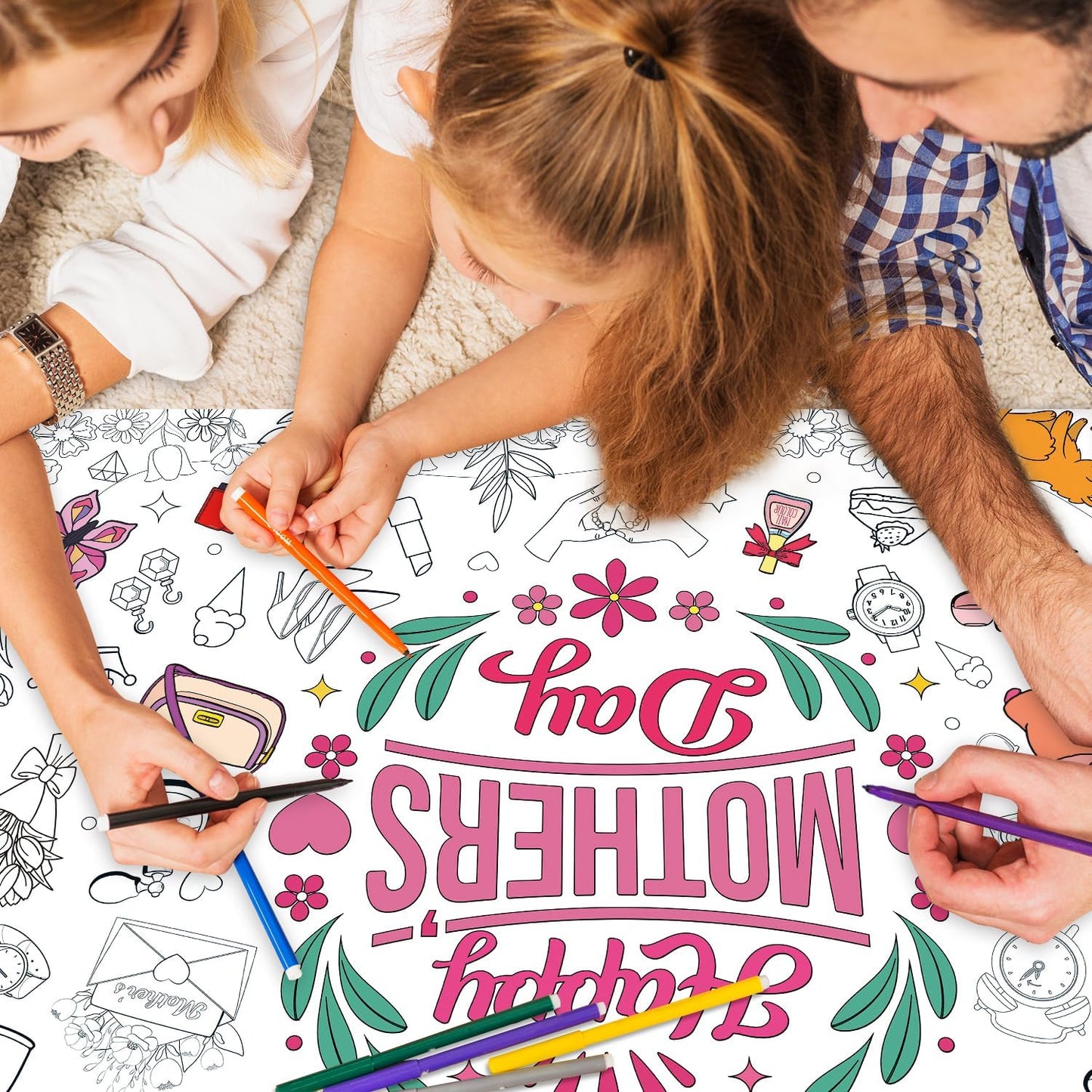 43.3x31.5 Summer Coloring Poster with Picture, Giant Cute Painting Poster, Large Coloring Tablecloth for Classroom Home Birthday Party Supplies Favor