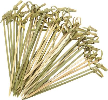 300pcs 4.7 IN Bamboo Cocktail Picks with Looped Knot,Nature Color,for Cocktail Party, Barbeque, Club Sandwiches (black-300pcs)