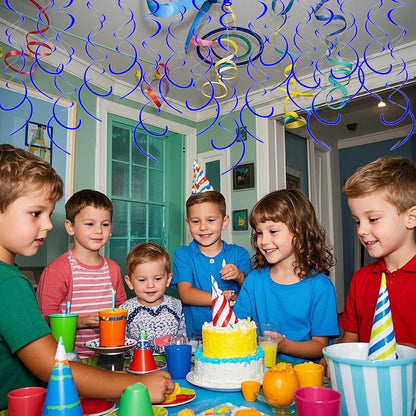 30 Pieces Hanging Swirl Party Decorations Foil Decorations Ceiling Swirl Spiral Hanging Plastic Streamer for Ceiling Birthday Graduation Wedding Celebration Baby Shower Party Supply (Black)