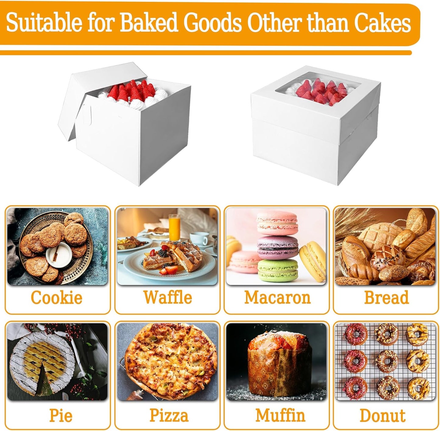 12x12x12 Inches Cake Boxes with Cake Boards, 3 Pack Premium Tall Cheesecake Boxes with Display Window for Christmas, Birthday, Wedding