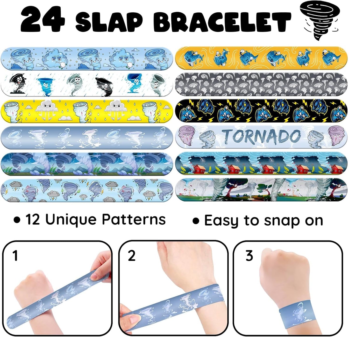 60 PCS Tornado Party Favors Set - 36 Temporary Tattoos Sticker & 24 Slap Bracelets for Kids, Perfect for Birthday Parties, Classroom Rewards and Gifts