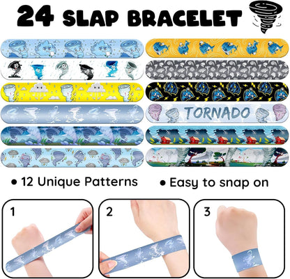 60 PCS Tornado Party Favors Set - 36 Temporary Tattoos Sticker & 24 Slap Bracelets for Kids, Perfect for Birthday Parties, Classroom Rewards and Gifts
