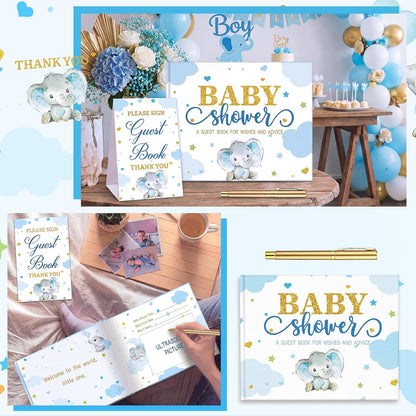 Fuyoooo 27 Pcs Safari Animal Baby Shower Guest Book Set Baby Shower Sign in Guest Floral Book Place Table Cards with Gold Pen Adhesive Photo Corner for Birthday Party
