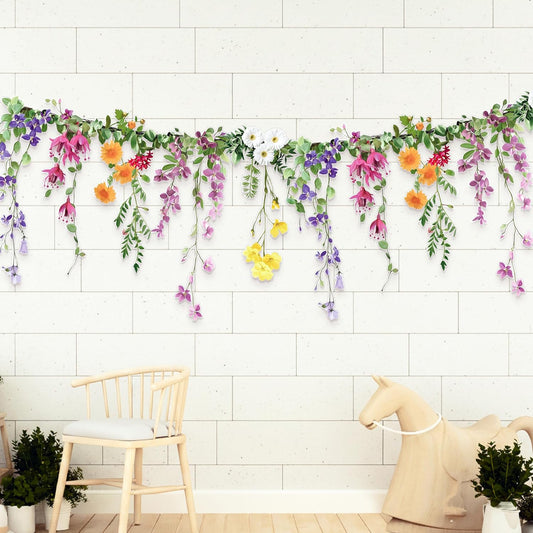 Cheerland Wildflower Garland Flower Banner Party Decorations for Enchanted Garden Floral Woodland Theme Picnic Mothers Day Decor Girls Birthday Tea Party Garden Wedding Onederland Theme Baby Shower