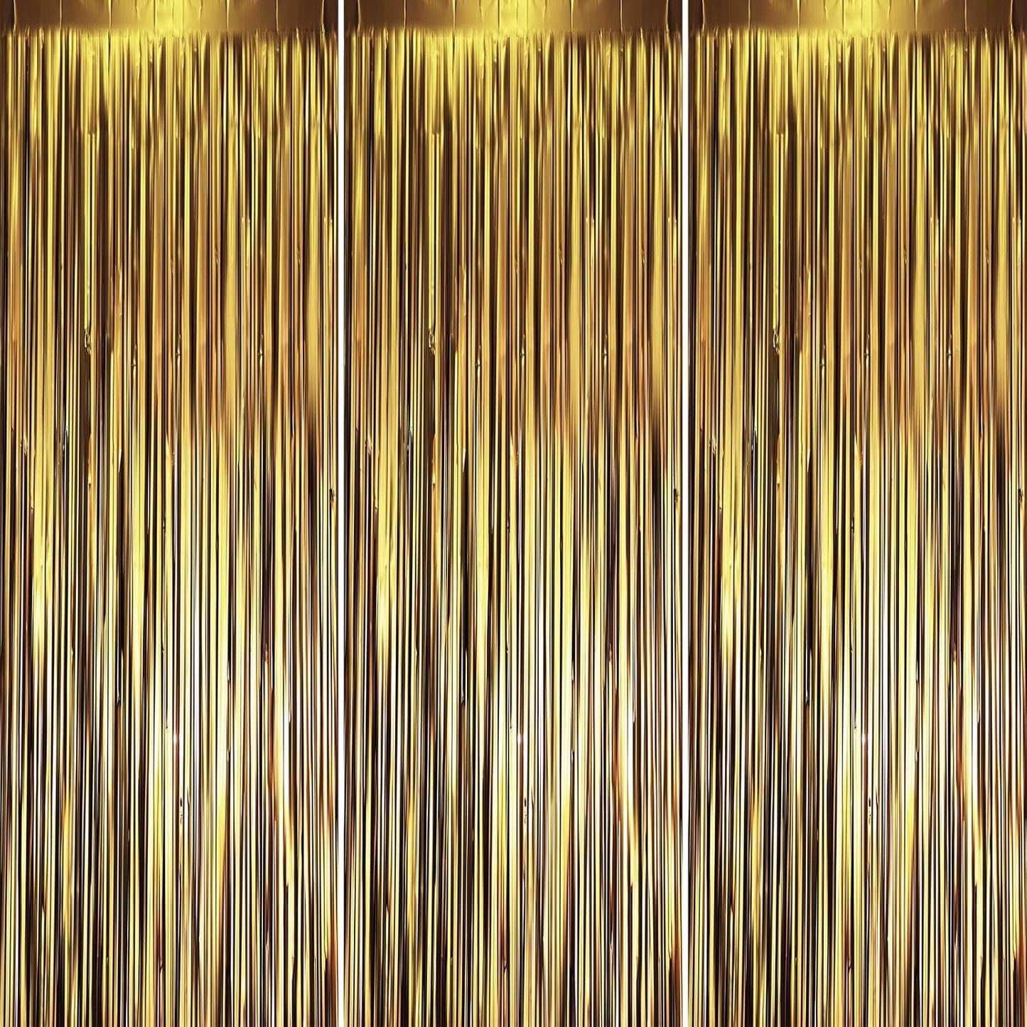 Voircoloria 3 Pack 3.3x8.2 Feet Gold Foil Fringe Backdrop Curtains, Tinsel Streamers, Fringe Backdrop for 2025 New Years Eve, Graduation, Birthday, Baby Shower, Gender Reveal, Disco Party - Colors B