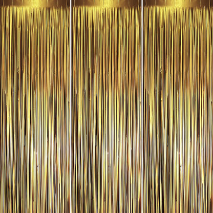 Voircoloria 3 Pack 3.3x8.2 Feet Gold Foil Fringe Backdrop Curtains, Tinsel Streamers, Fringe Backdrop for 2025 New Years Eve, Graduation, Birthday, Baby Shower, Gender Reveal, Disco Party - Colors B