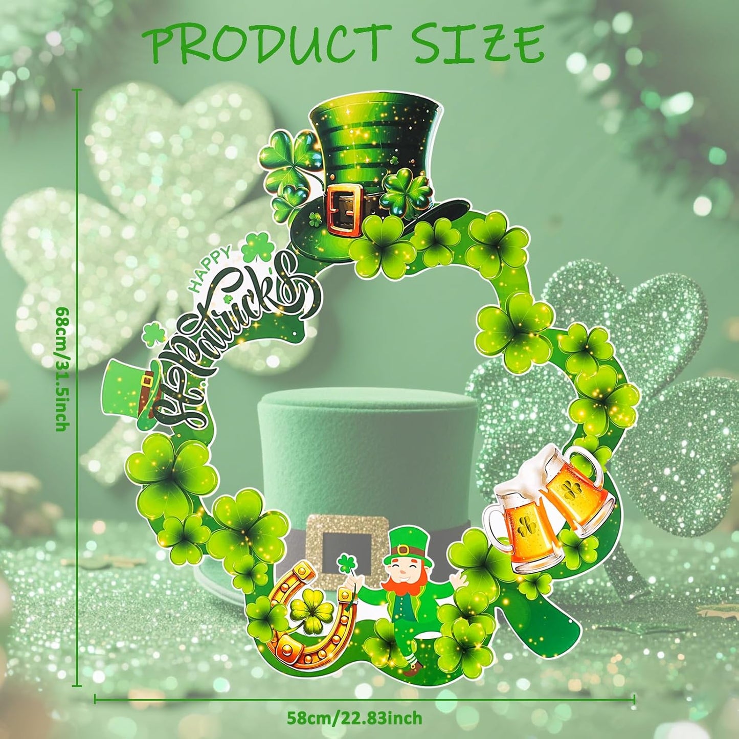 St Patrick's Day Photo Booth Frame, Green Shamrock Selfie Photo Props, Irish Clover Party Photography Decoration Supplies