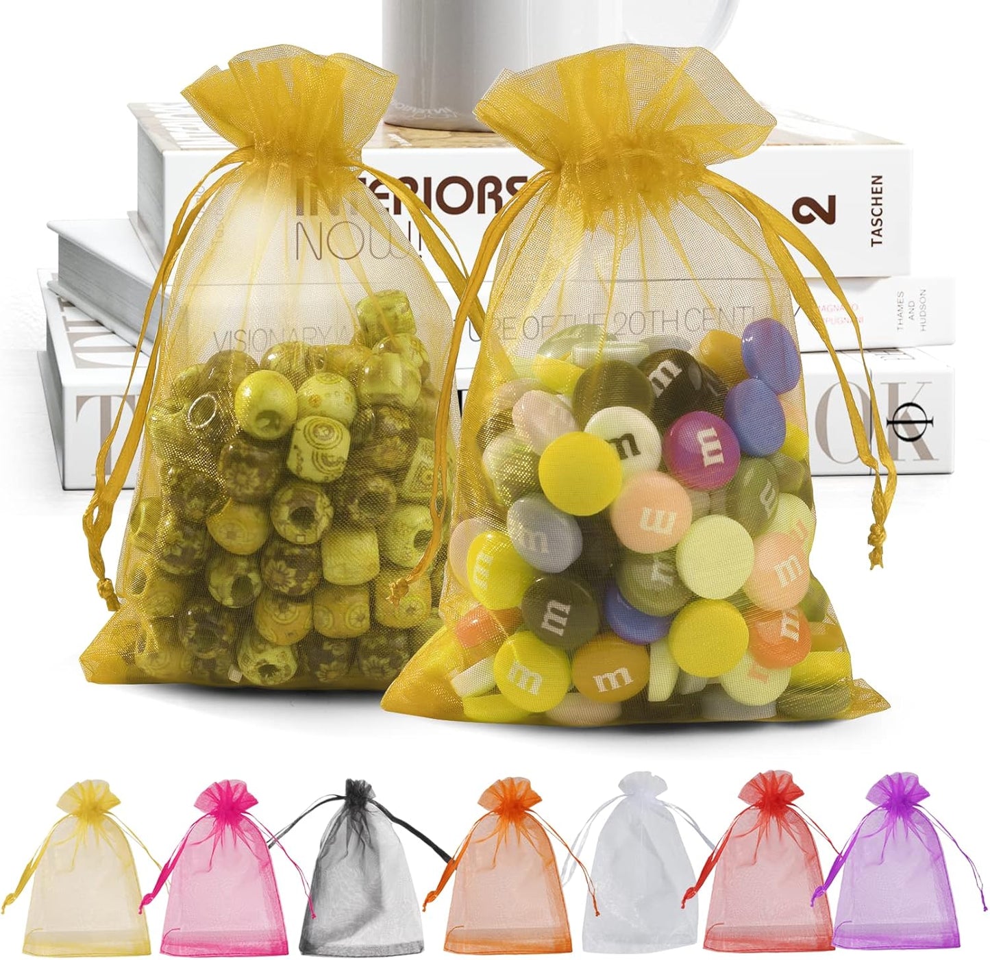 ANZNKU Pink Organza Bags 4 x 6 in 50PCS, Small Gift Bags for Goodie Candy Jewelry Soap Packaging, Cute Little Mesh Bag Drawstring Bulk for Wedding Birthday Party Favor Baby Shower & Easter Gifts Wrap