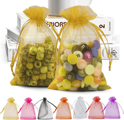 ANZNKU Pink Organza Bags 4 x 6 in 50PCS, Small Gift Bags for Goodie Candy Jewelry Soap Packaging, Cute Little Mesh Bag Drawstring Bulk for Wedding Birthday Party Favor Baby Shower & Easter Gifts Wrap