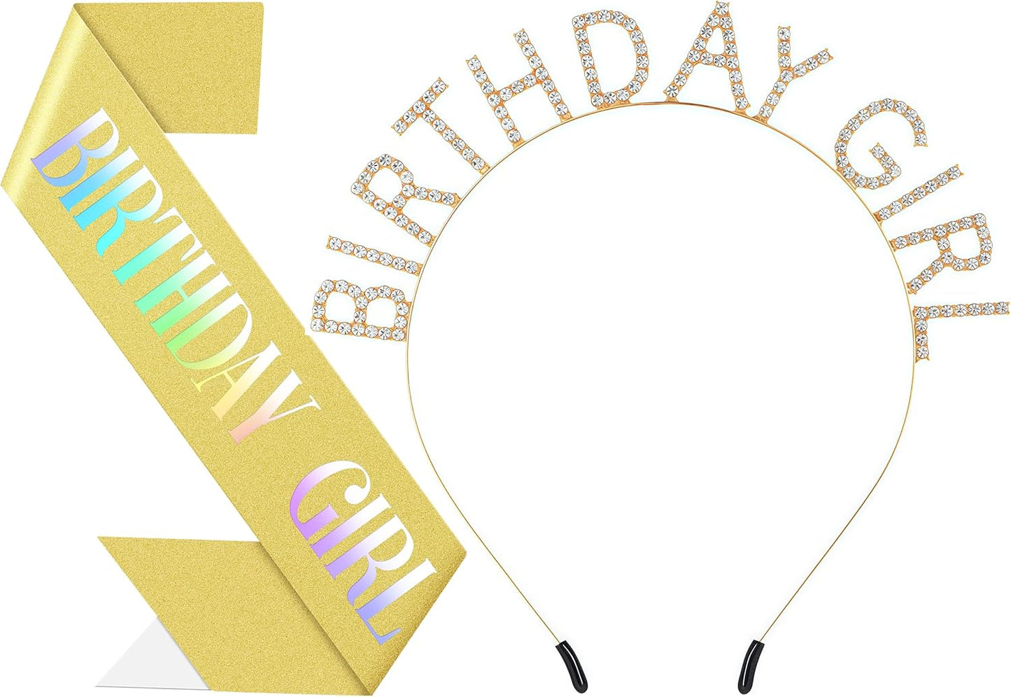 Birthday Headband with Sash for Women, Birthday Crwon Tiara for Decorations