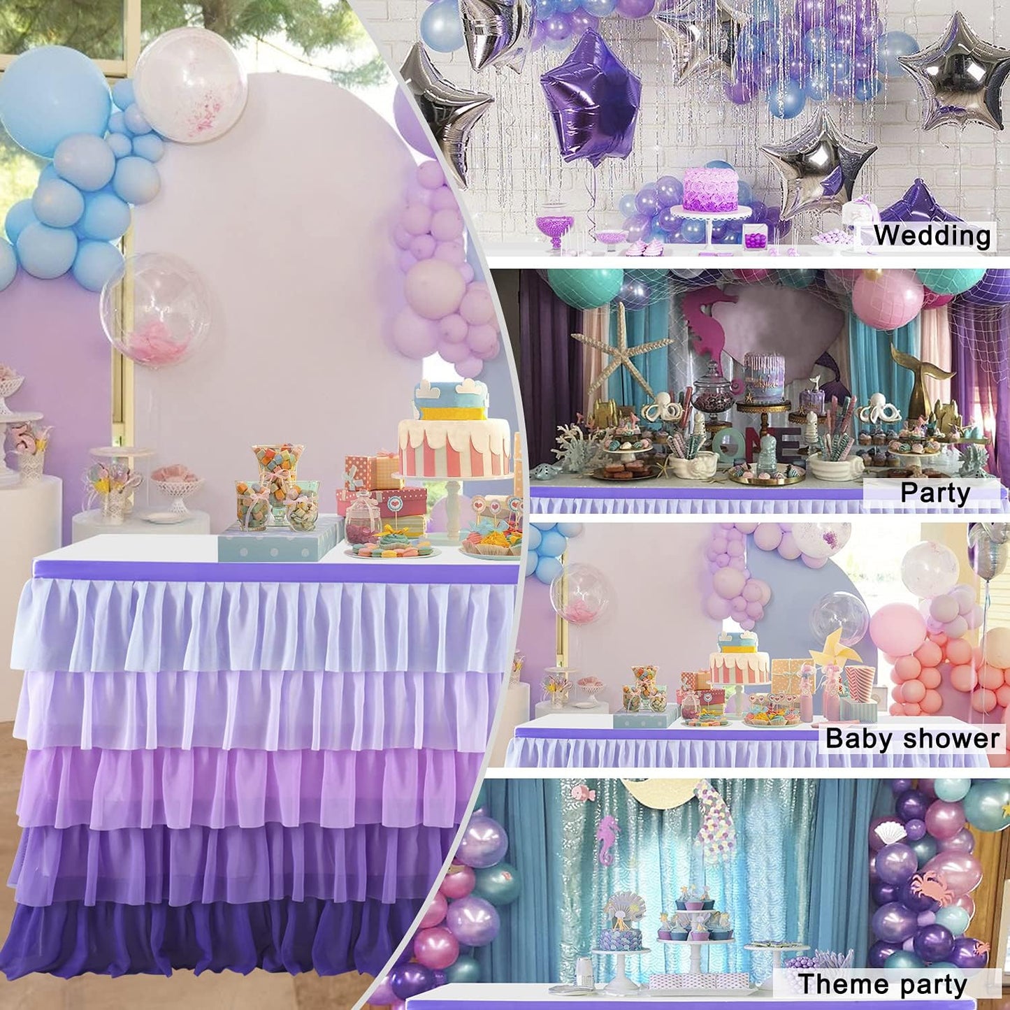 Pastel Rainbow Table Skirt Ruffle Party Tablecloth for Rectangle Table 6ft Birthday Party Baby Shower