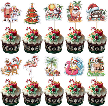 28 PCS Tropical Cupcake Toppers Glitter Leaf Pineapple Flower Palm Tree Flamingo Cupcake Picks Aloha Cake Decorations for Summer Hawaiian Luau Theme Baby Shower Birthday Wedding Party Supplies