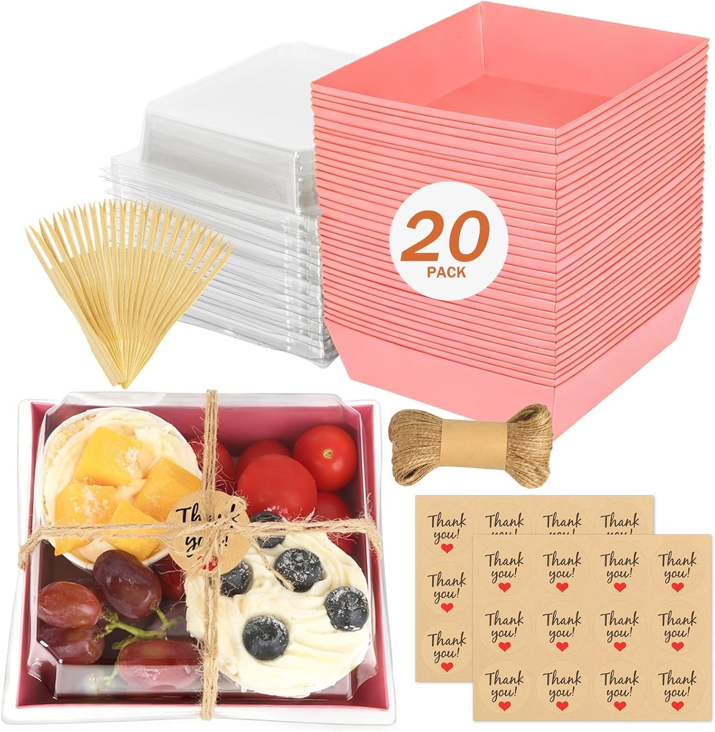 20Pcs Small Charcuterie Boxes with Clear Lids - Paper Mini Charcuterie Boxes To Go, Disposable Food Container with Lid, Dessert Boxes for Sandwich, Cookie, Sushi, Cake Slice, and Strawberries